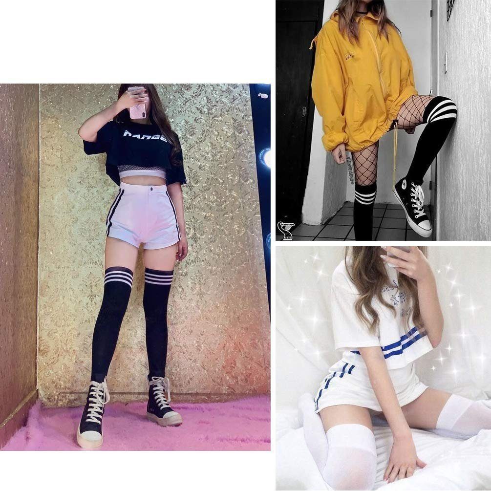 YYV Overknees Socken Extra Lange Damen, hohe Socken, lange Streifen Socken, lässige Tanzsocken, All-Match-Overknee-Strümpfe, hohe Strümpfe, Damensocken