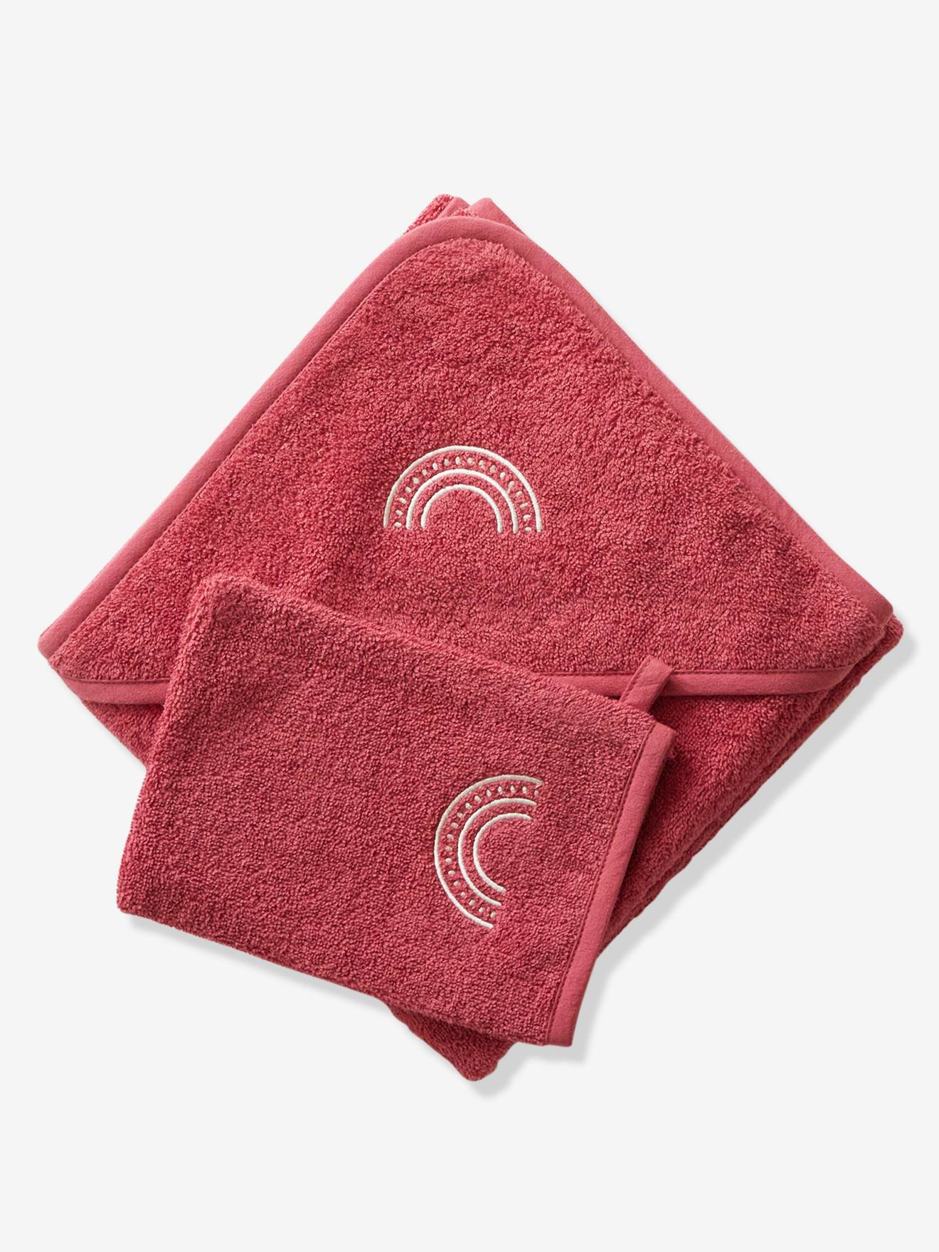 Vertbaudet Baby Kapuzenbadetuch & Waschhandschuh Oeko-Tex, personalisierbar - blau