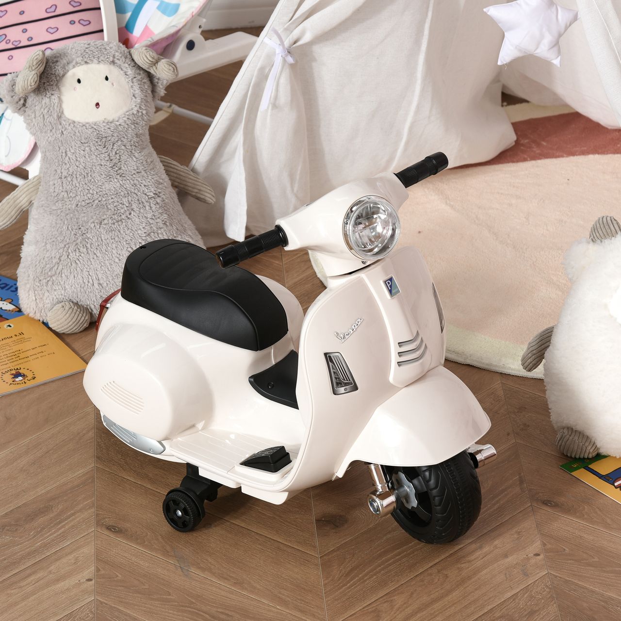 HOMCOM VESPA Elektromotorrad Kindermotorrad Elektrofahrzeuge 3 bis 6 Jahren Weiß
