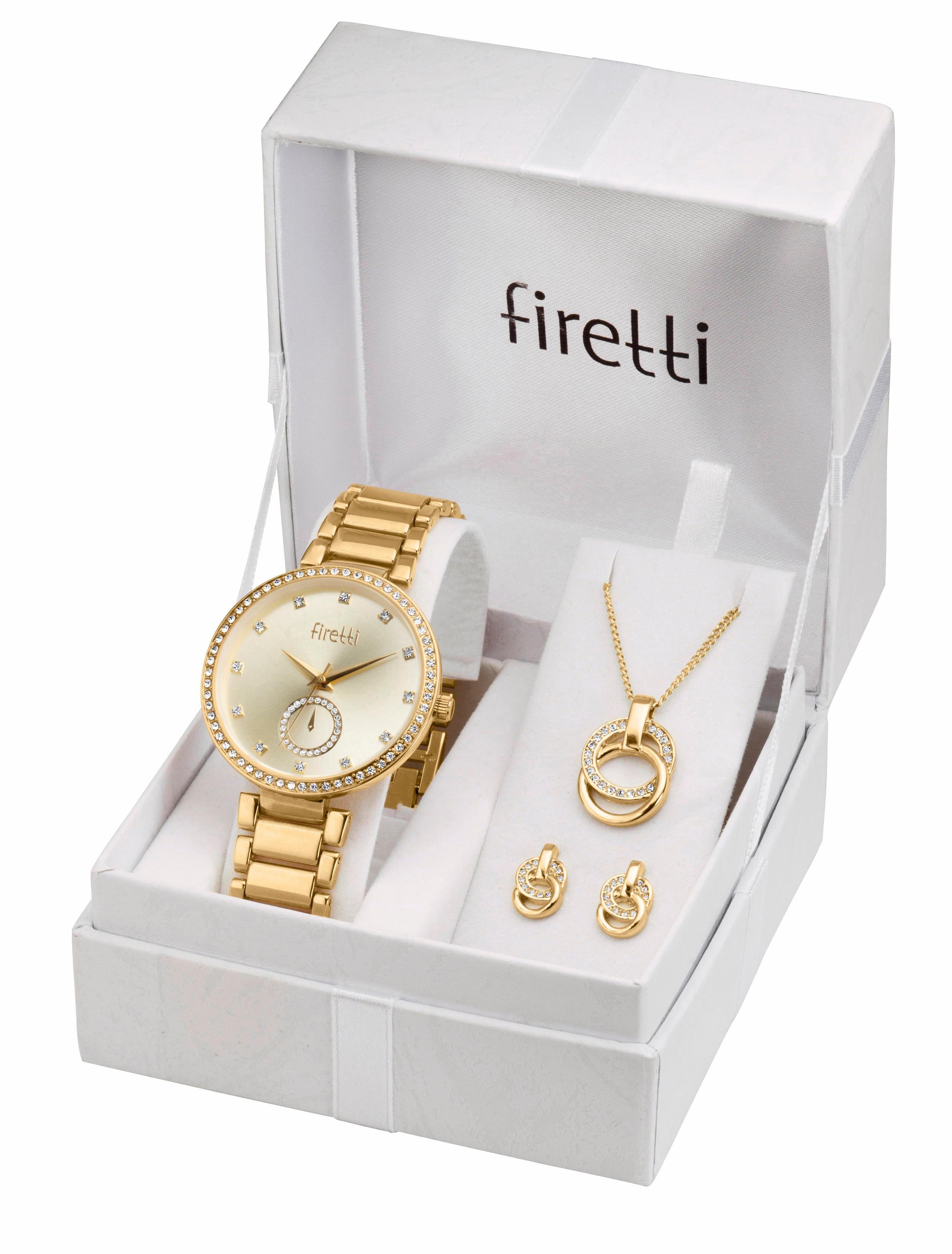 Firetti Quarzuhr, (Set, 4-tlg), inkl. Ohrstecker und Kette mit Anhänger, ideal auch als Geschenk
