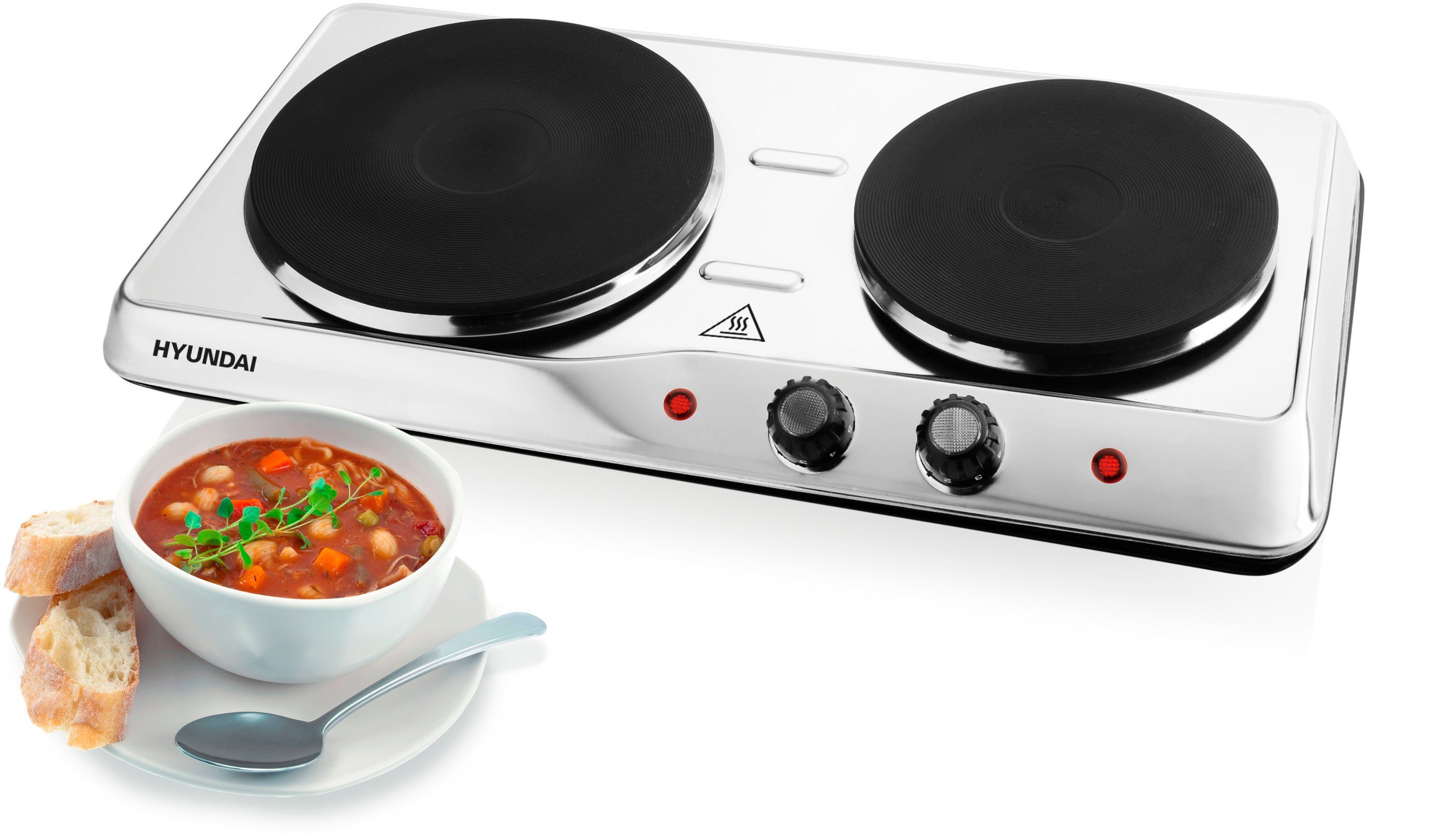 Hyundai Doppelkochplatte EP310E, 2500W, 2 Gussplatten Ø 18,5 cm/1500 W; 15,5 cm/1000 W, Thermostat