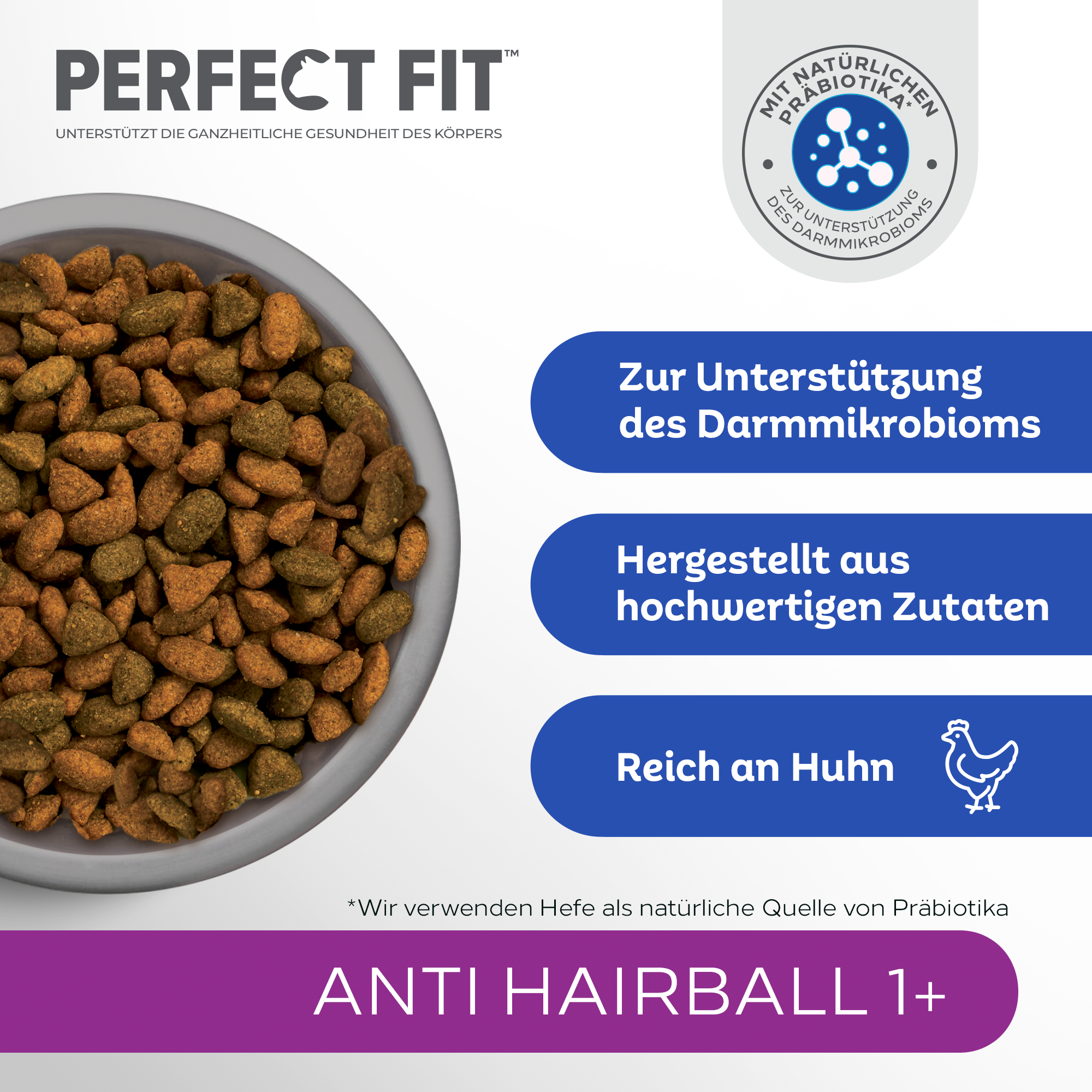PERFECT FIT Trockenfutter PERFECT FIT Anti-Hairball 1+ mit Huhn 750 g
