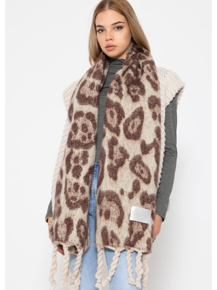 SASSYCLASSY Schal mit Leo-Print in Offwhite günstig kaufen onesize