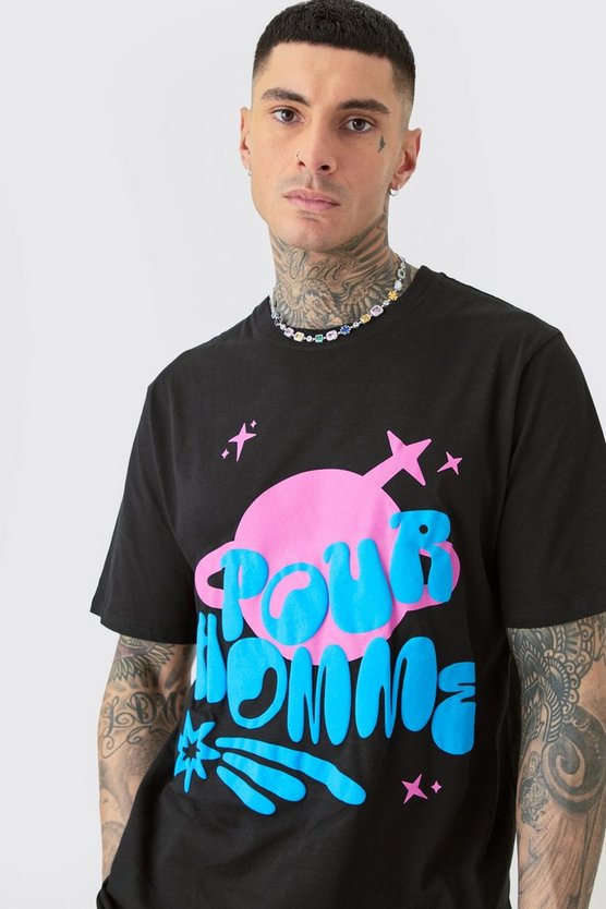 Tall schwarzes T-Shirt mit Pour Homme Print
