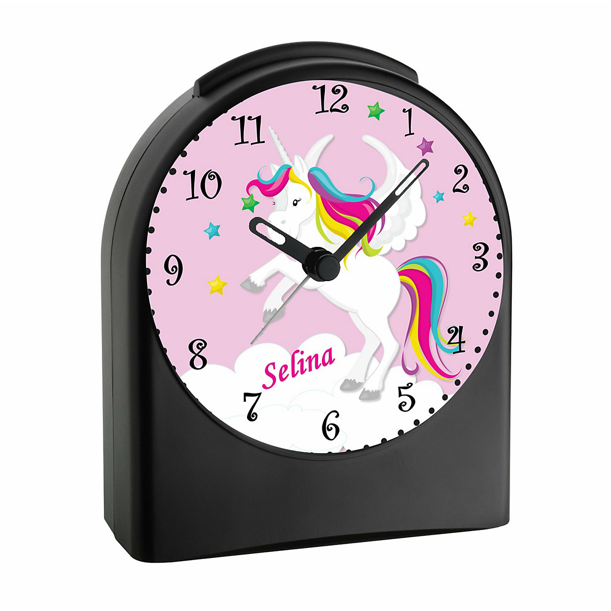 Kinder Funkwecker personalisiert mit Namen Einhorn Atom-/Funkuhr, 12-Stunden-Anzeigeformat, Schlummerfunktion, Nachtlicht, Geräuschlos/Ohne Ticken