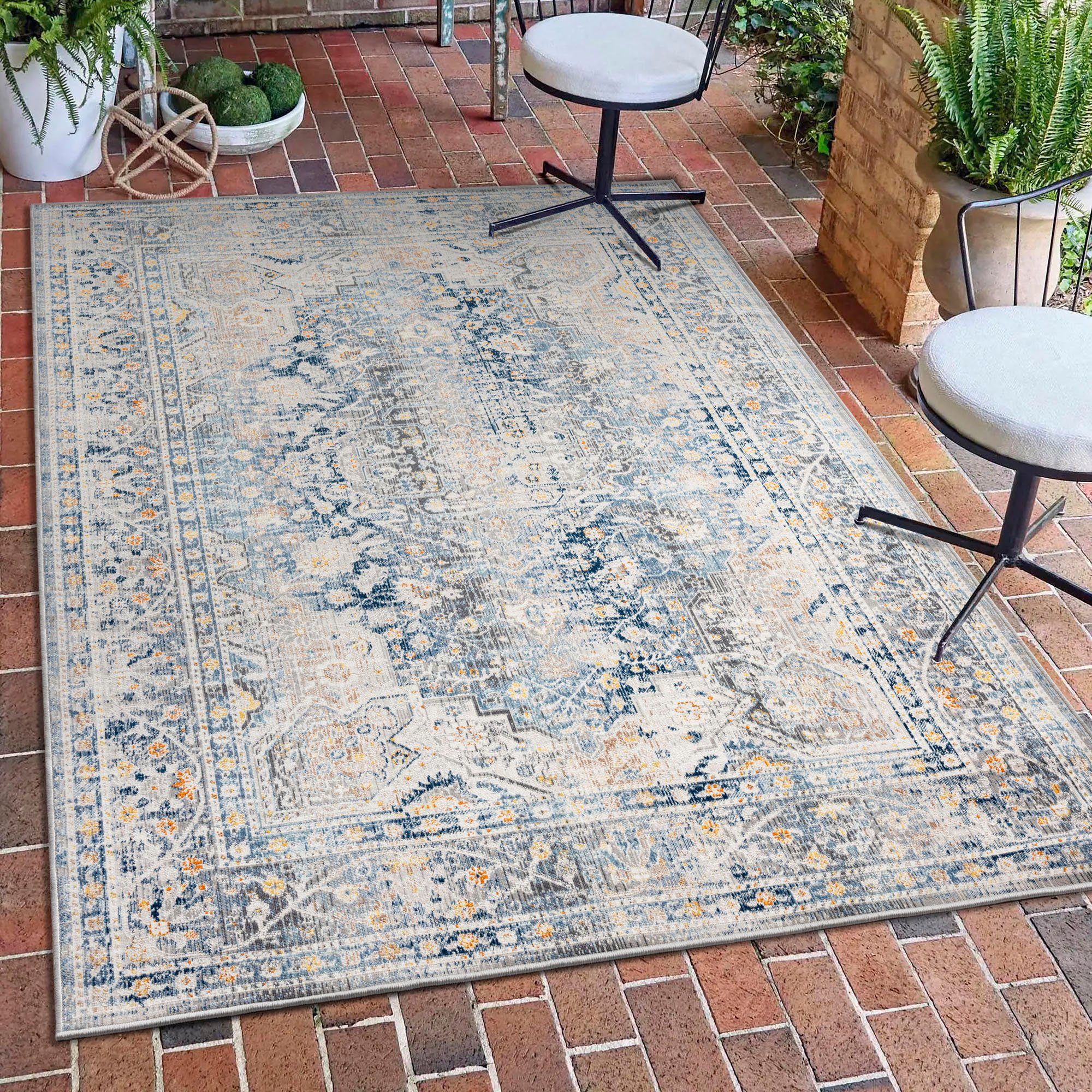 Teppich Arik, my home, rechteckig, Höhe: 4 mm, Orient-Optik, Bordüre, Kurzflor, pflegeleicht, In-und Outdoor geeignet