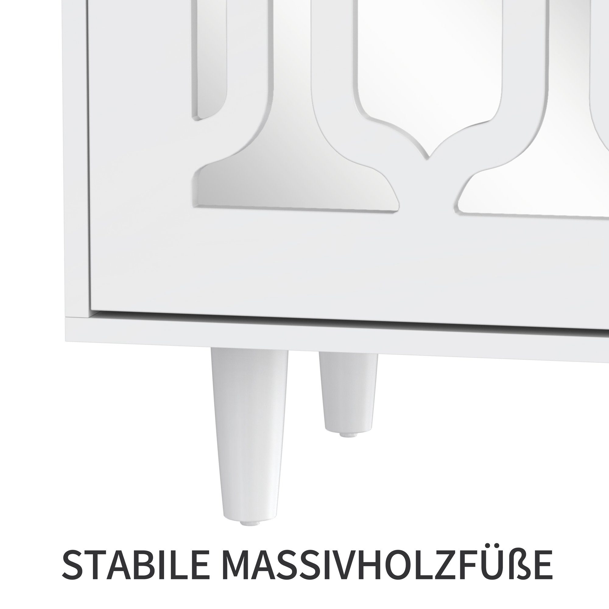 Merax Sideboard mit Spiegelelementen und geometrischem Trellis-Muster, Kommode mit vier Schubladen und Spiegelfront, Anrichte, Breite:148cm