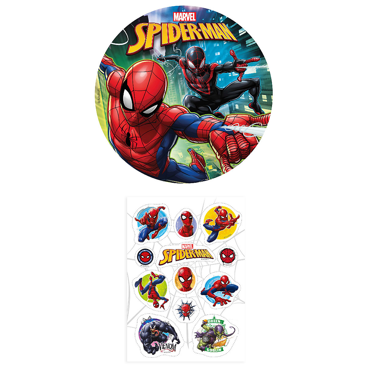 2er Set Spiderman Essbarer Tortenaufleger + Mini-Törtchenaufleger