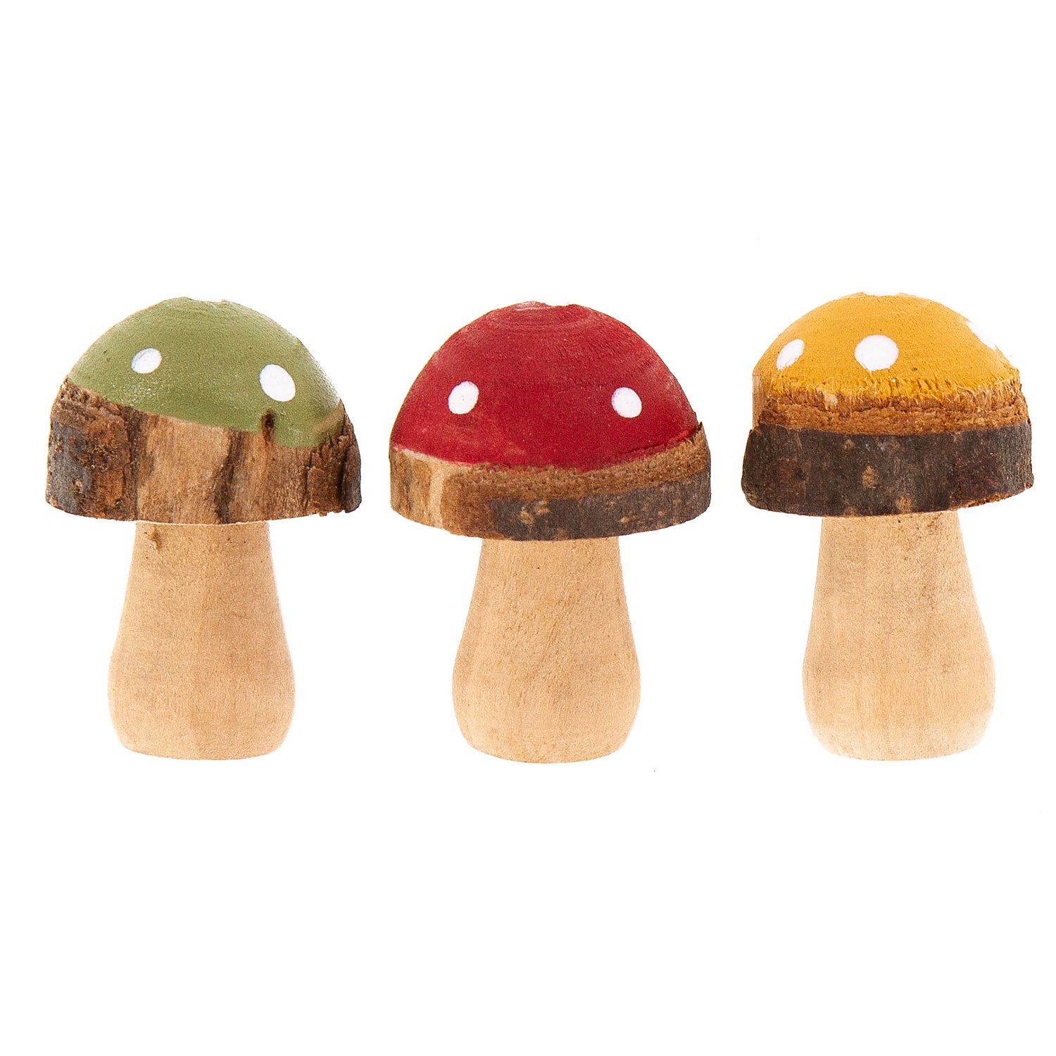 Holz-Pilze, rot-grün-orange, 3,5 cm, 12 Stück