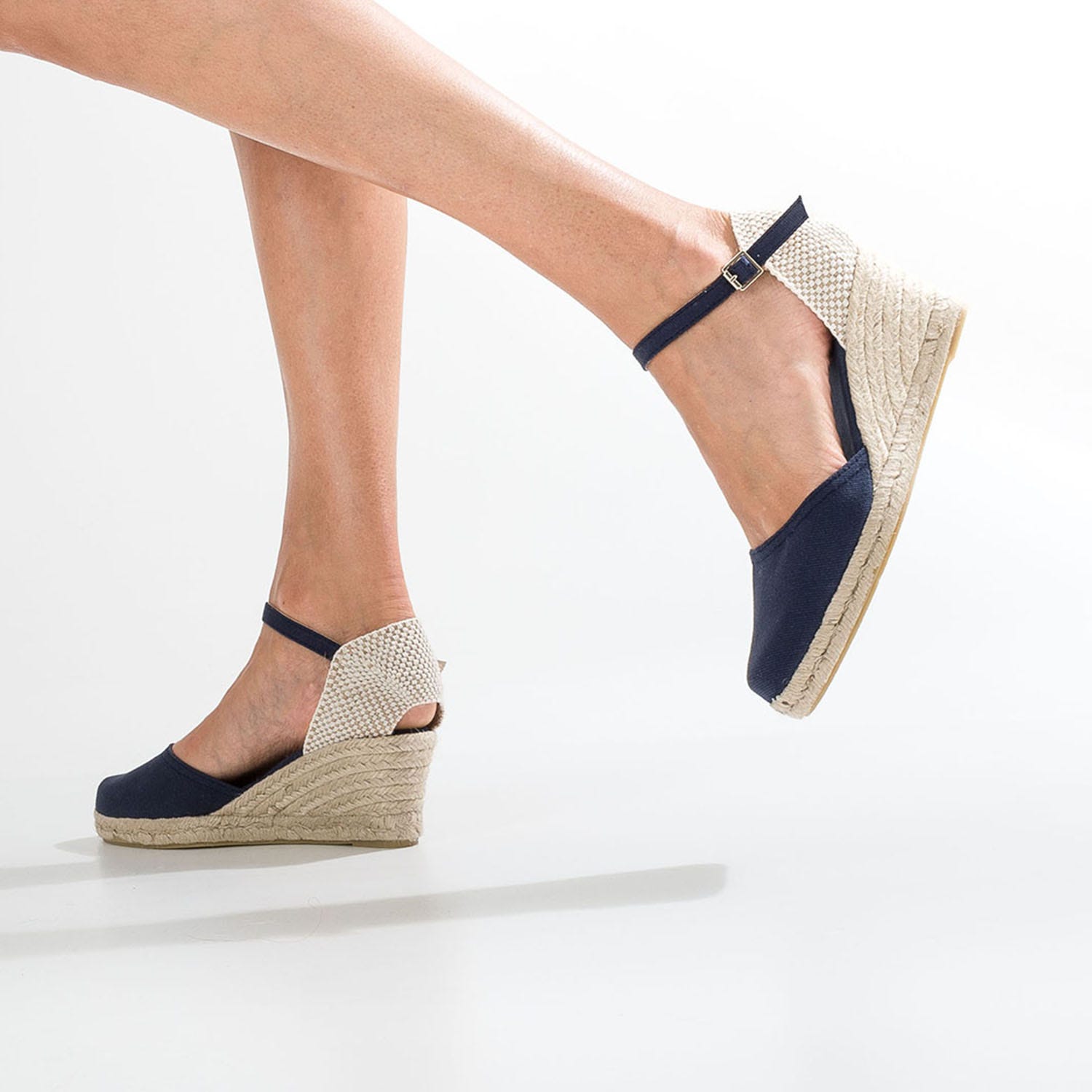 Espadrille compensée bleu marine en toile