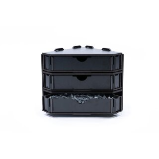 Black Paint Rack: Endstück mit Schubladen