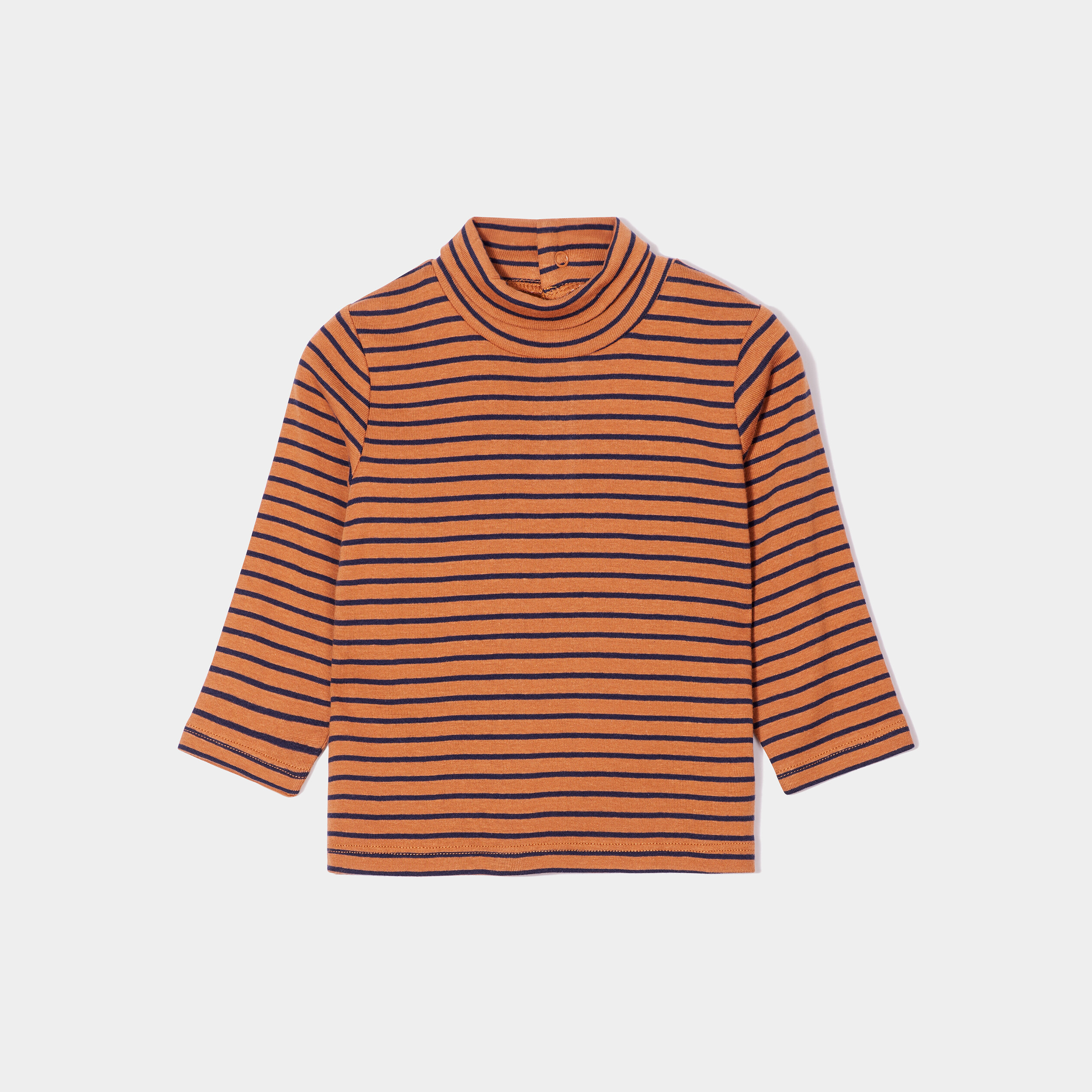 Sous-pull col roulé boutonné coton marron cognac bébé garçon | La Halle