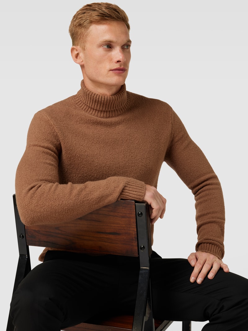Rollkragenpullover in unifarbenem Design Modell 'Zino' in taupe