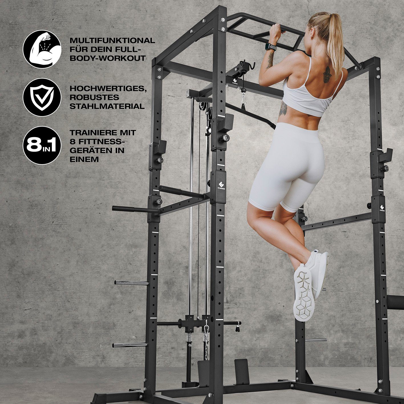 FitEngine Kraftstation Power Rack Fitnessstation Klimmzugstation 140x150x215cm schwarz