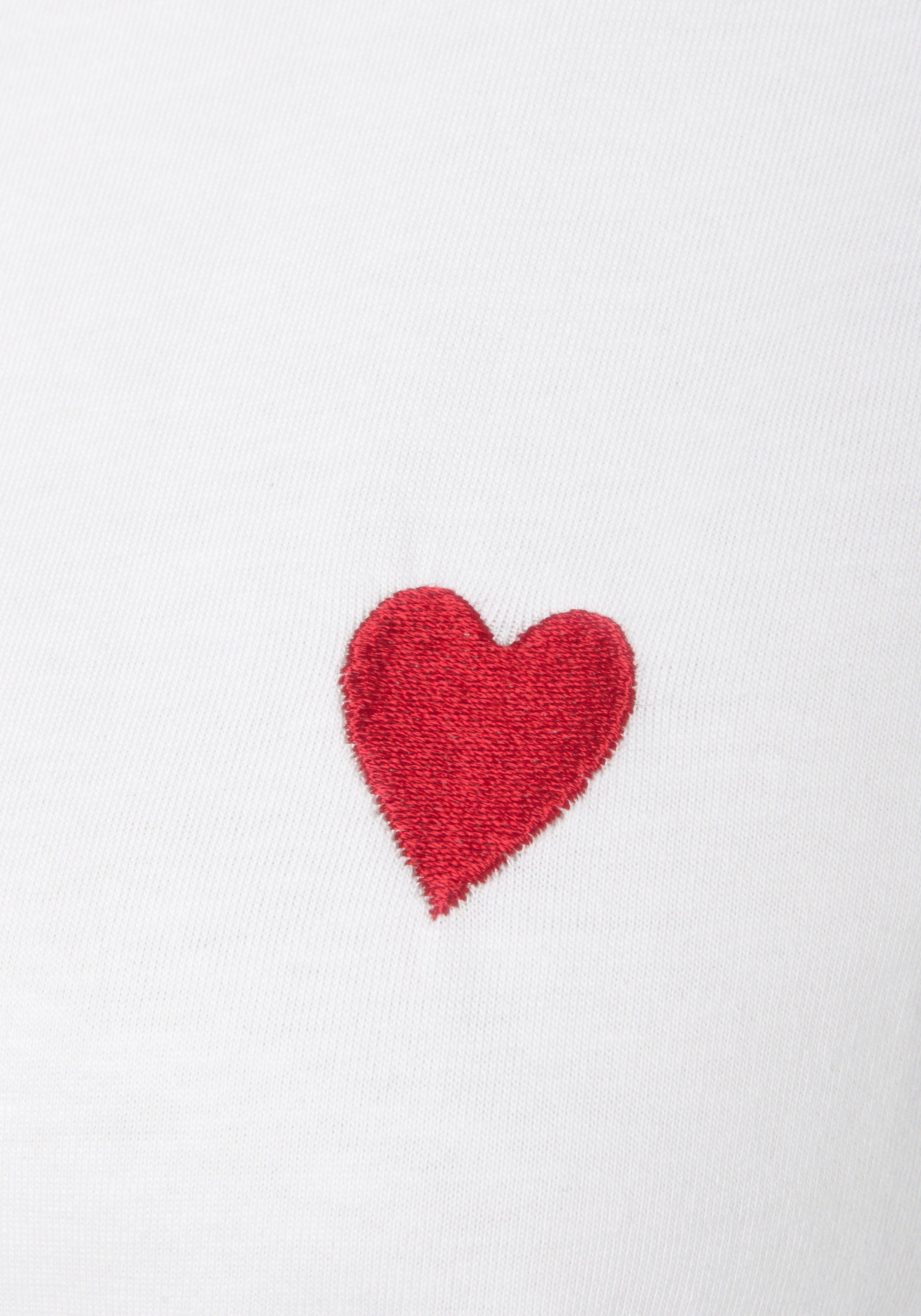 LASCANA T-Shirt mit Herz-Stickerei