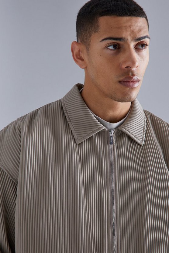 Kastige Harrington-Jacke aus Kunstleder