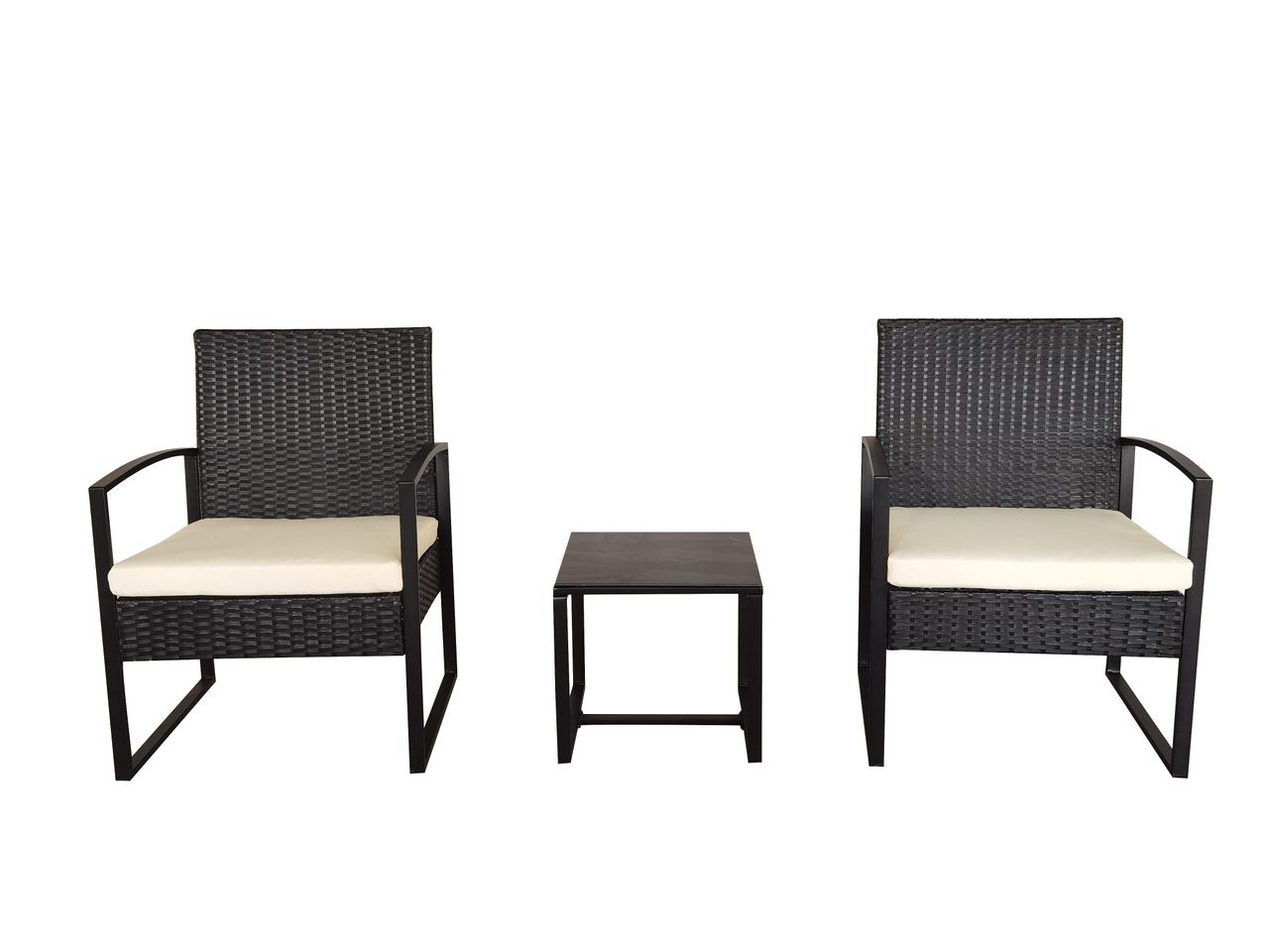 Happy Home Happy Home Casual-Set 3 tlg. Balkonset Sitzgruppe HGS44-BEI schwarzes Rattan mit Sitzkissen in beige