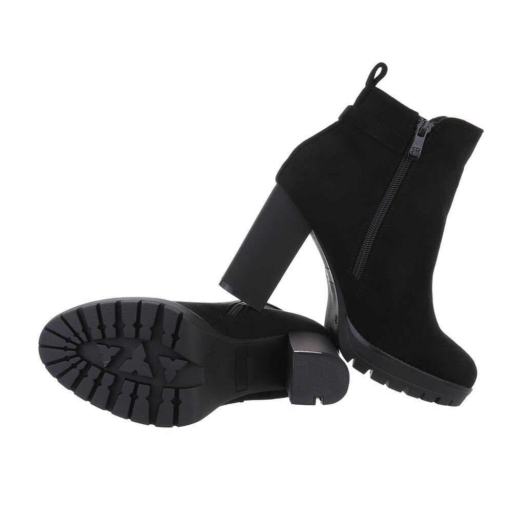 Ital-Design Damen Freizeit High-Heel-Stiefelette Blockabsatz High-Heel Stiefeletten in Schwarz