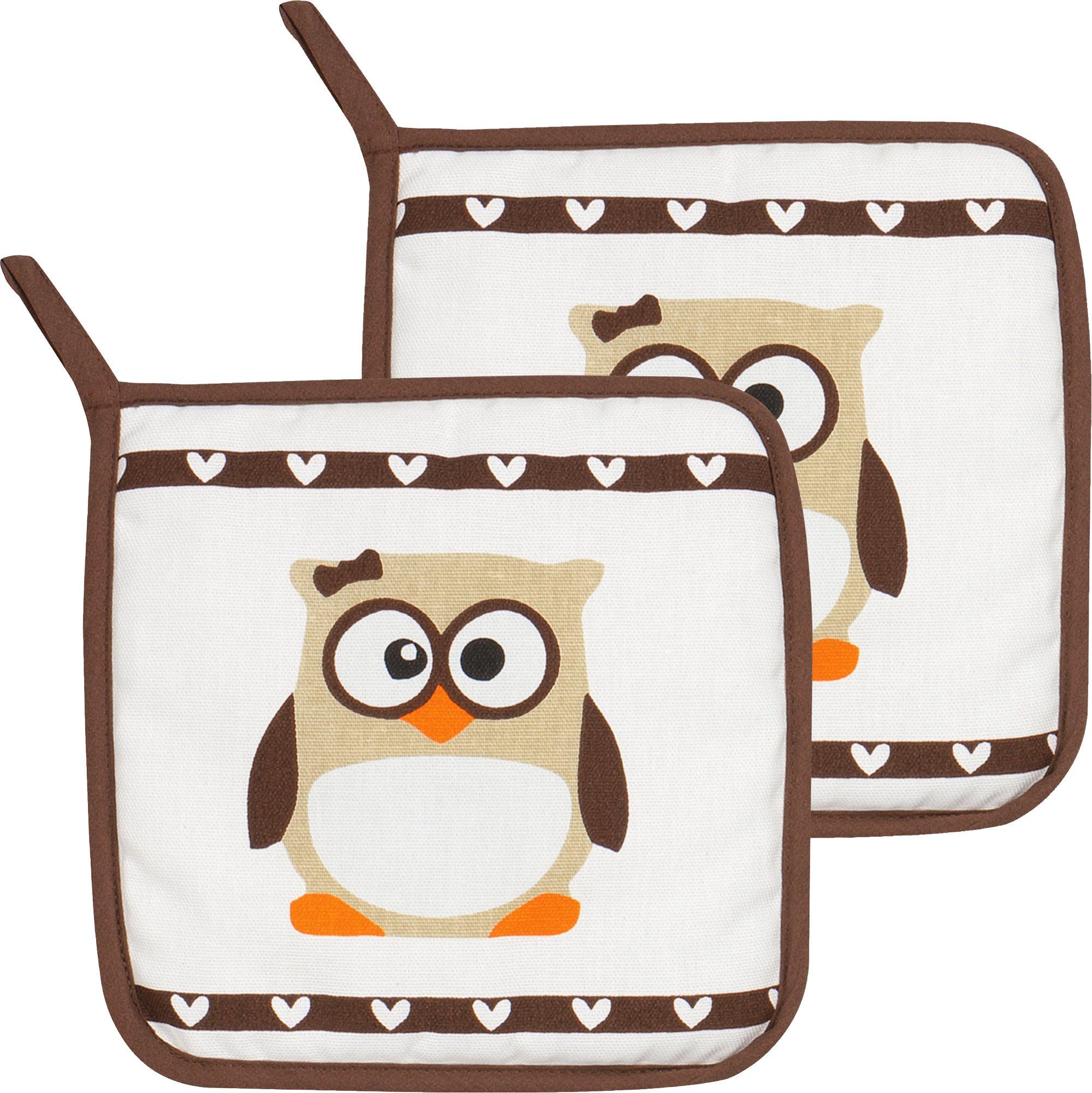 Kracht Topflappen Topflappen 2er-Pack, (2-tlg), Motiv: Eule