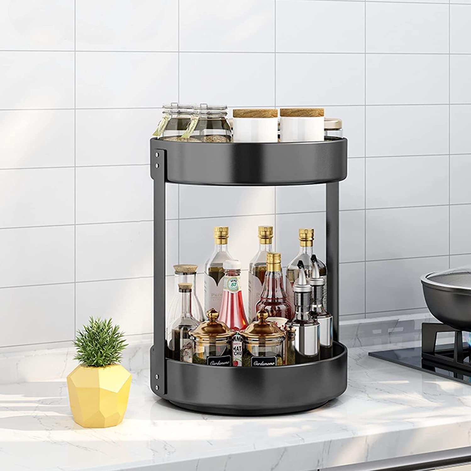 CALIYO Gewürzregal Gewürzregal, ein Großes Küchenregal aus Edelstahl um 360° Drehbar, ein Multifunktionales Lagerregal zur Aufbewahrung von Gewürzen