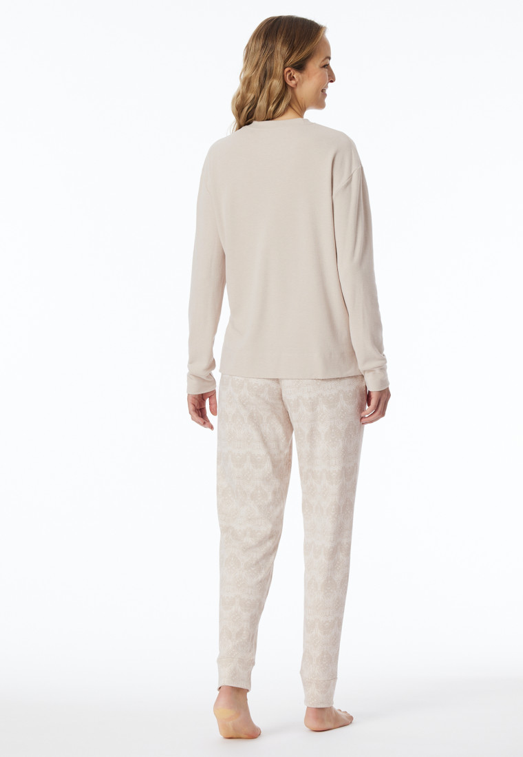 Schlafanzug lang wärmend Bündchen beige - Selected Premium Warming