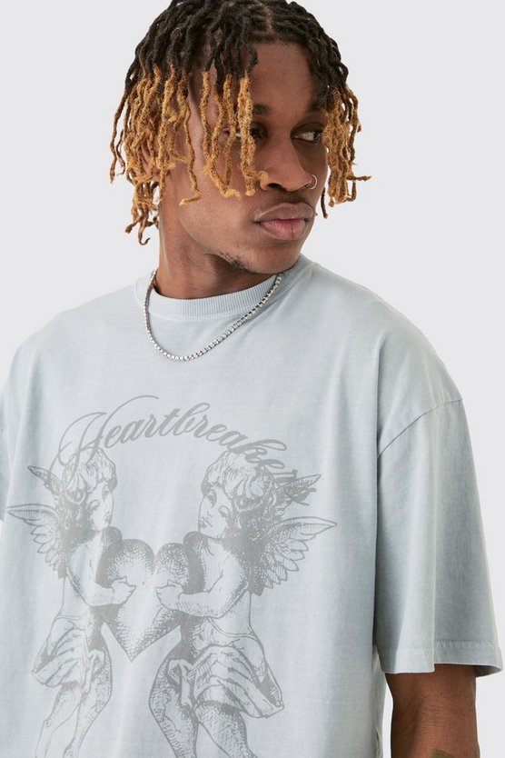 Tall graues Oversize T-Shirt mit Heart Breaker Print