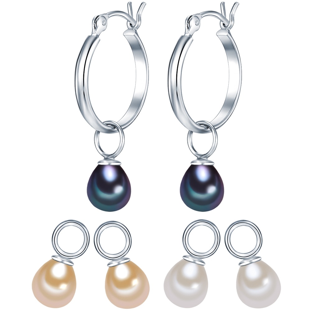 Valero Pearls Créoles en perle Argent sterling Perle de culture d'eau douce en Argent Boucles d'oreilles