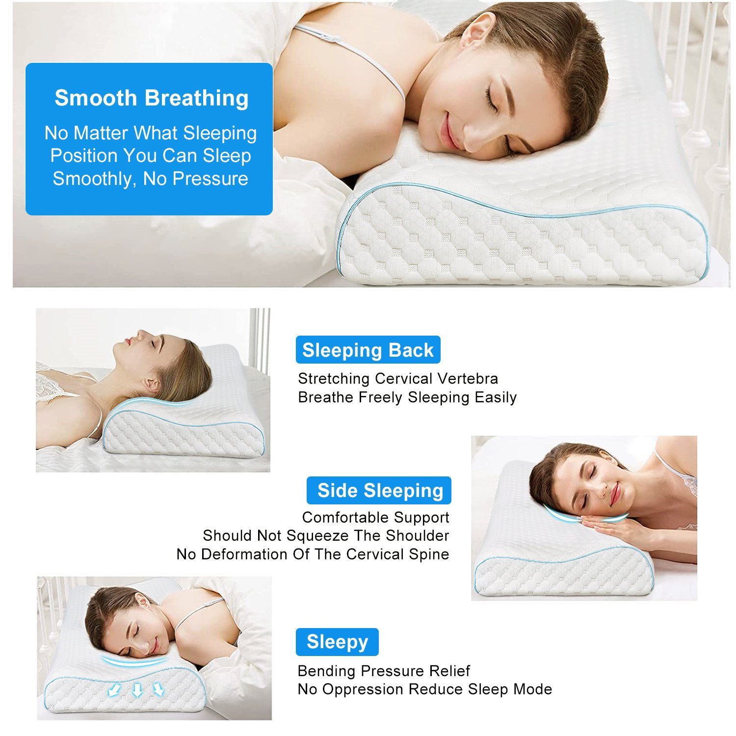 Nackenstützkissen Kopfkissen Memory Foam Ergonomisches Orthopädisches Nackenkissen, vokarala, Rückenschläfer Seitenschläfer gegen Nackenschmerzen Antischnarch