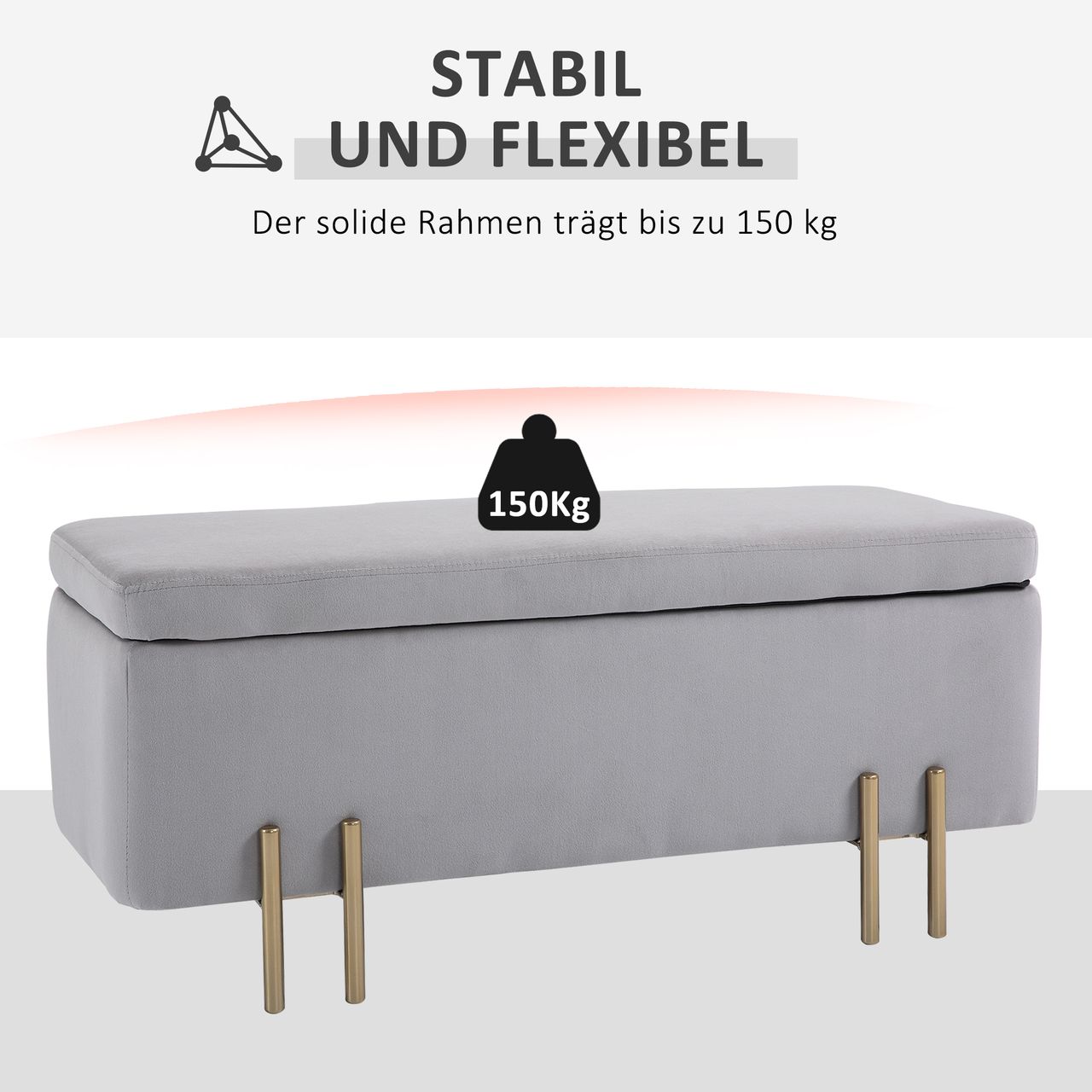 HOMCOM Sitzbank, Polsterbank mit Stauraum, Truhenbank, Stoff, Metall, Schaumstoff, Hellgrau, 100 x 40 x 42 cm