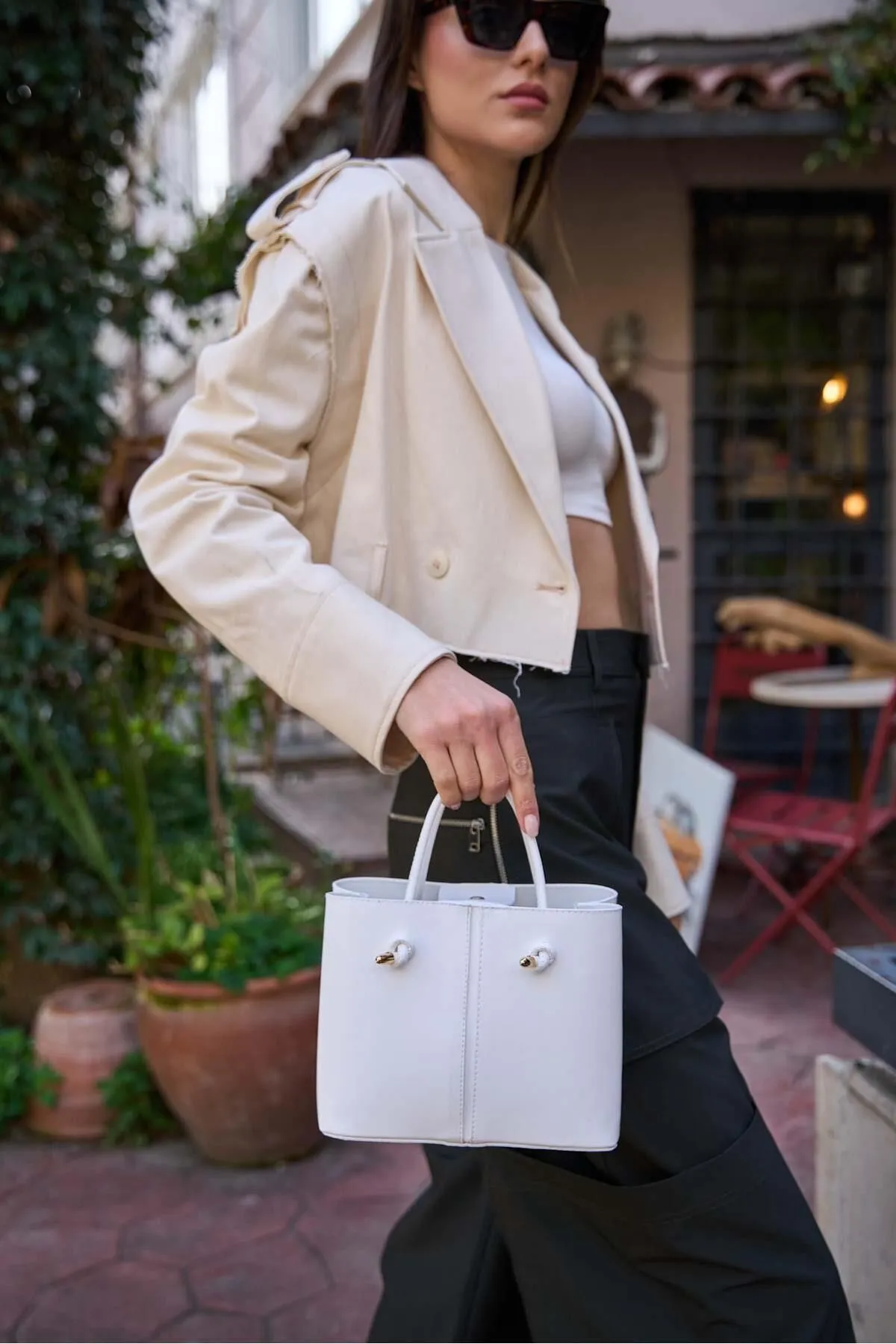 Madamra  Weiße Hand- und Schultertasche mit Spitzendetail für Damen