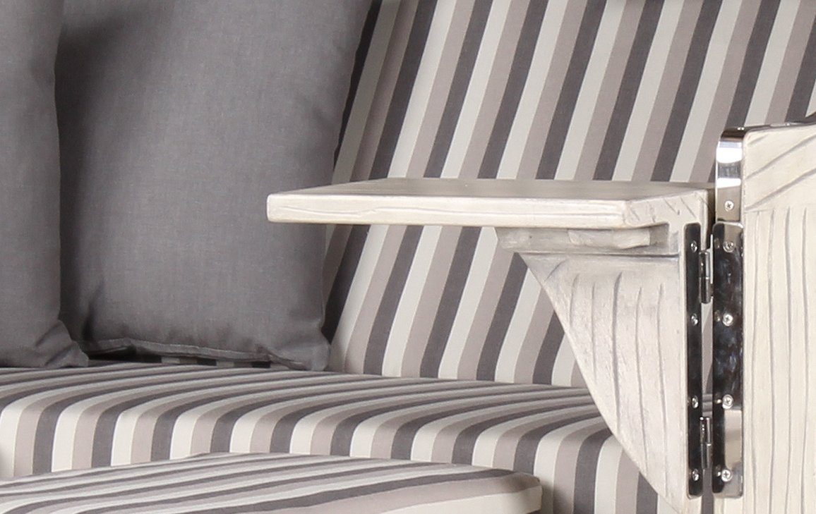bene living Strandkorb Ammersee Mahagoni - Koboo washed grey - Modell 545, BxTxH: 125x80x165 cm, Volllieger ca. 175 Grad, Ostsee-Strandkorb, inkl. Liftersystem und Bullaugen