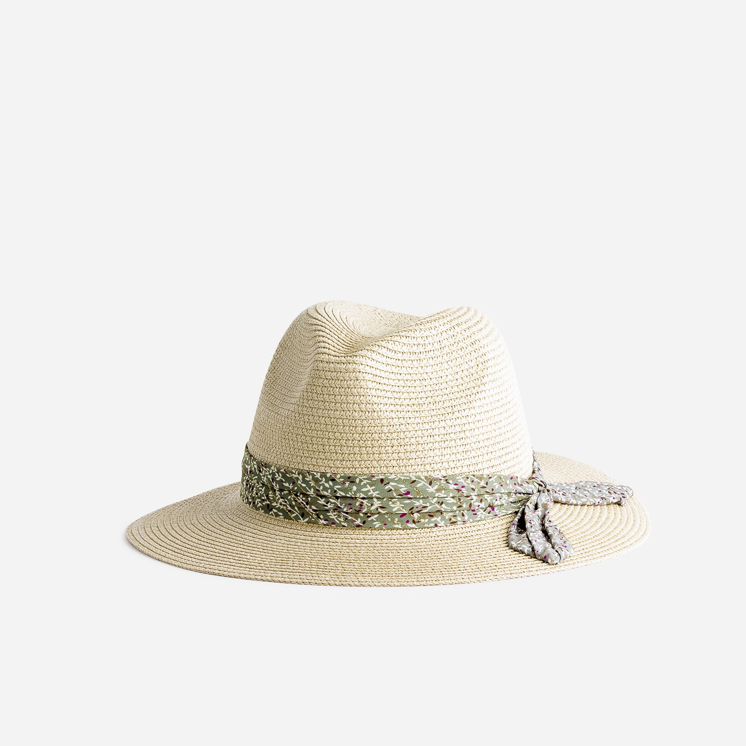 Chapeau beige effet paille foulard imprimé