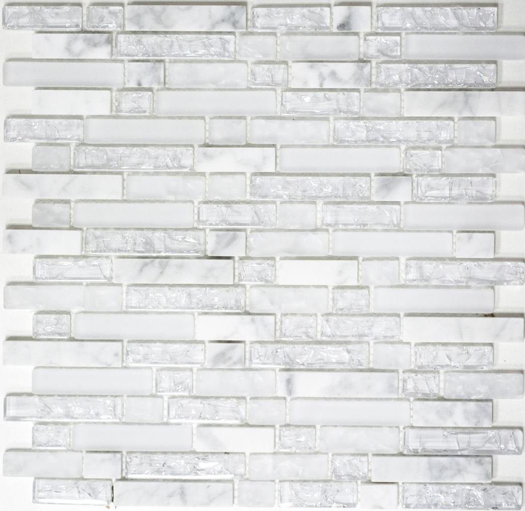 Mosani Mosaikfliesen Glasmosaik Naturstein Mosaik weiß glänzend / 10 Matten