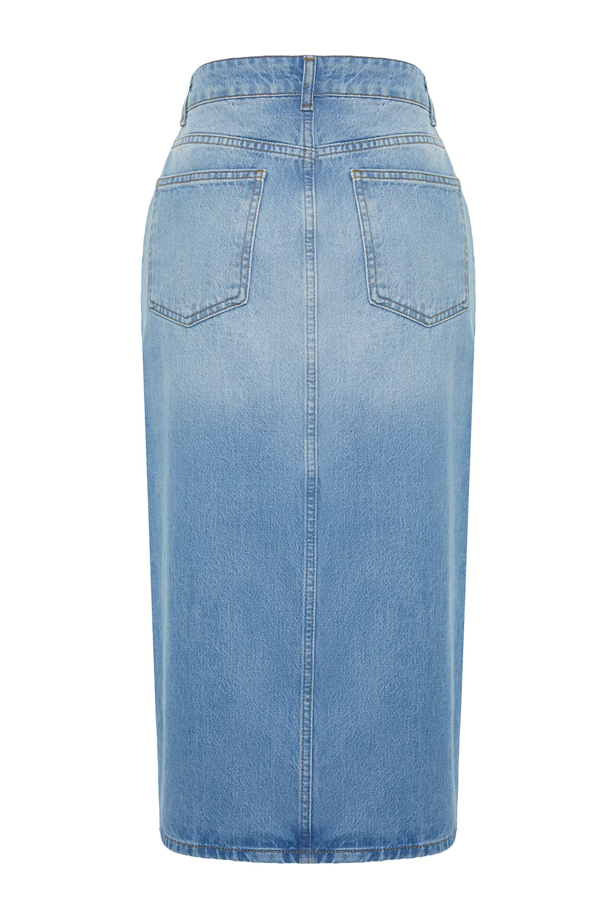 Trendyol Collection  Blau - High Waist Midi Jeansrock mit Frontreißverschluss - Nachhaltig TWOSS24ET00035