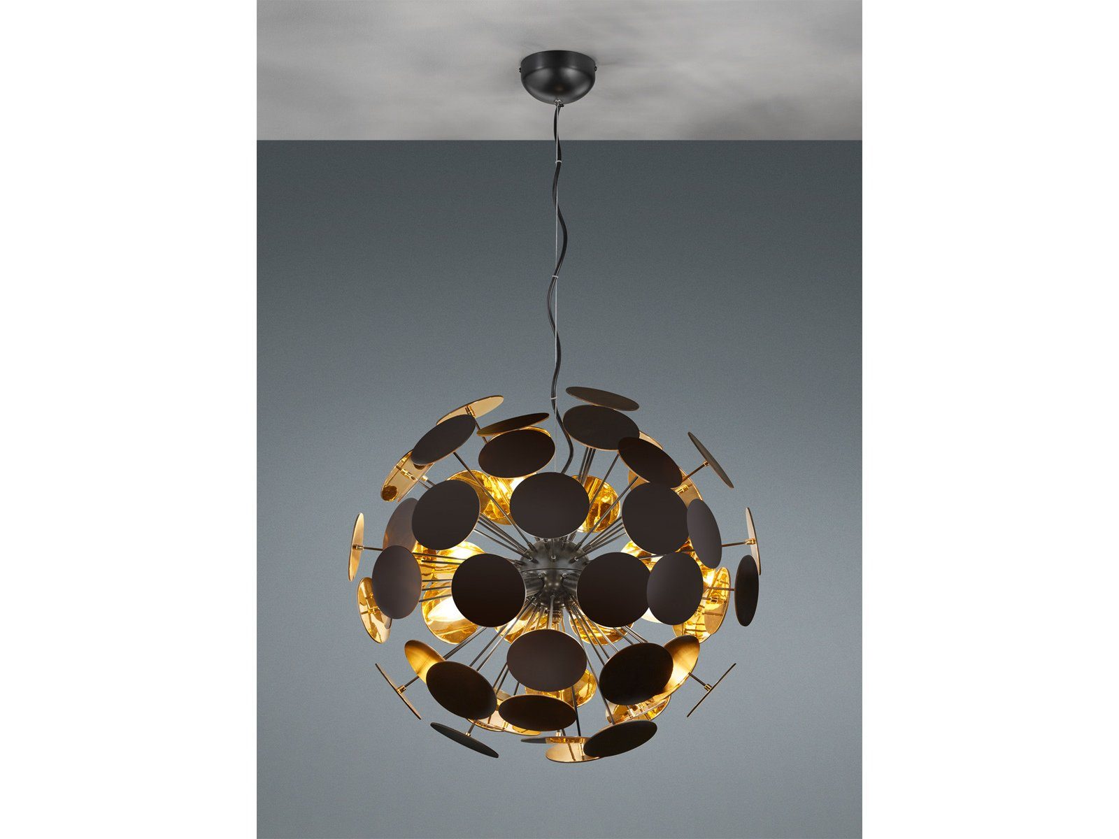 meineWunschleuchte LED Pendelleuchte, Mitgelieferte Leuchtmittel extern über Hausinstallation dimmbar, LED wechselbar, Warmweiß, große Design-er Kugel-lampe hängend über Esstisch, Schwarz Gold Ø 54cm