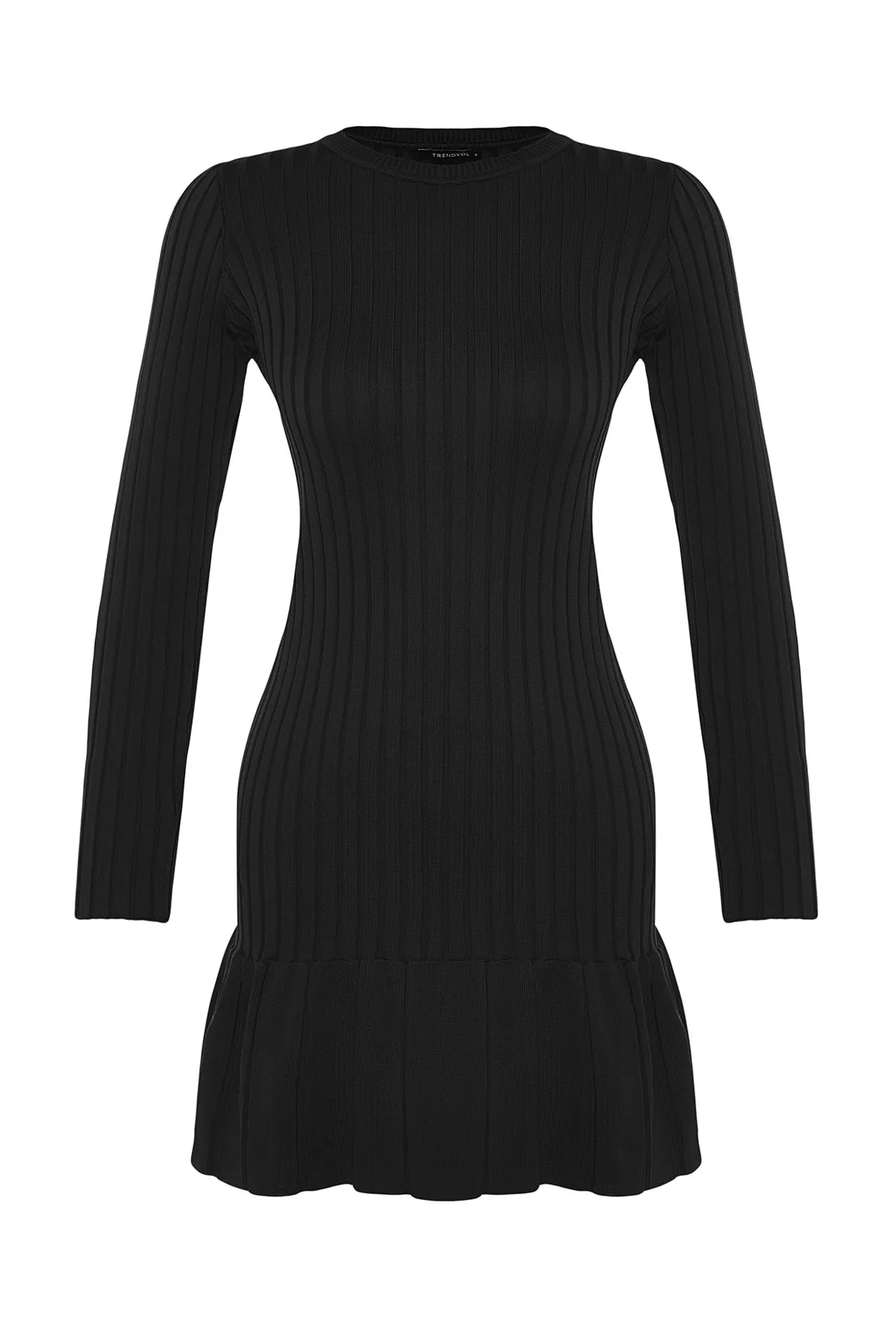 Trendyol Collection  Schwarzes Mini-Strickkleid mit Rundhalsausschnitt TWOAW24EL00013
