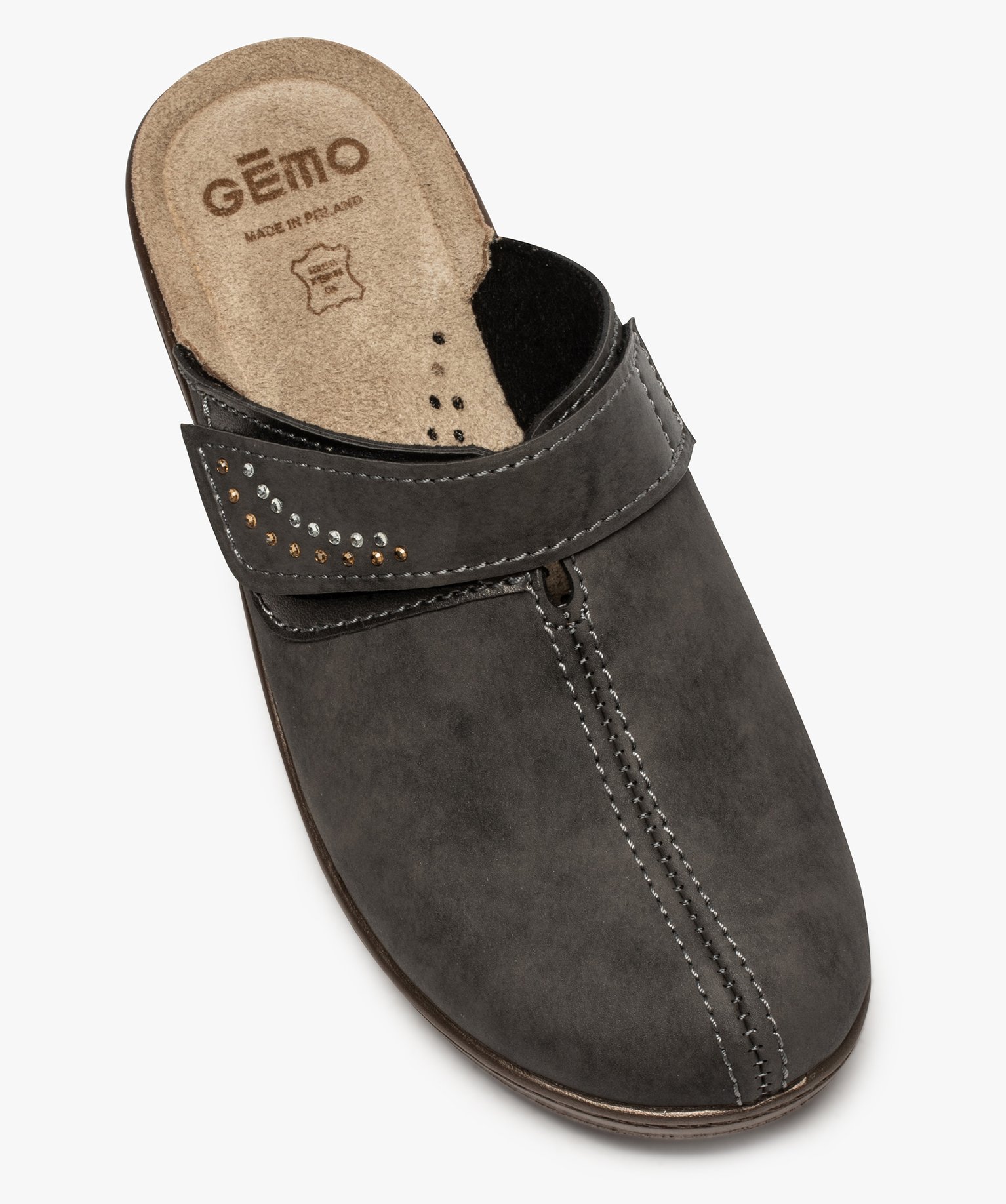 Sabots femme confort dessus ajustable orné de strass gris fonce | GEMO