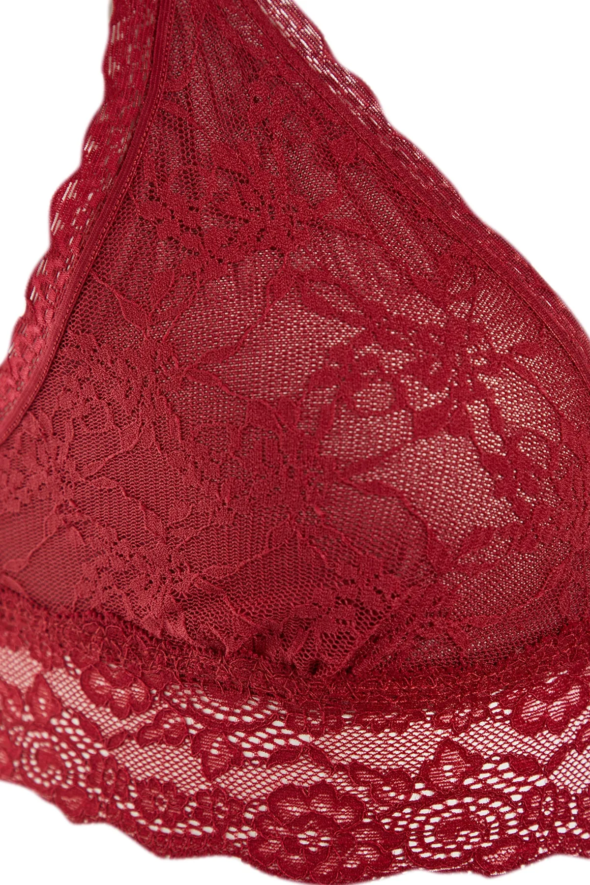 Trendyol Collection  Burgunderroter, kappenloser Bralette-Strick-BH aus Spitze THMAW23SU00107