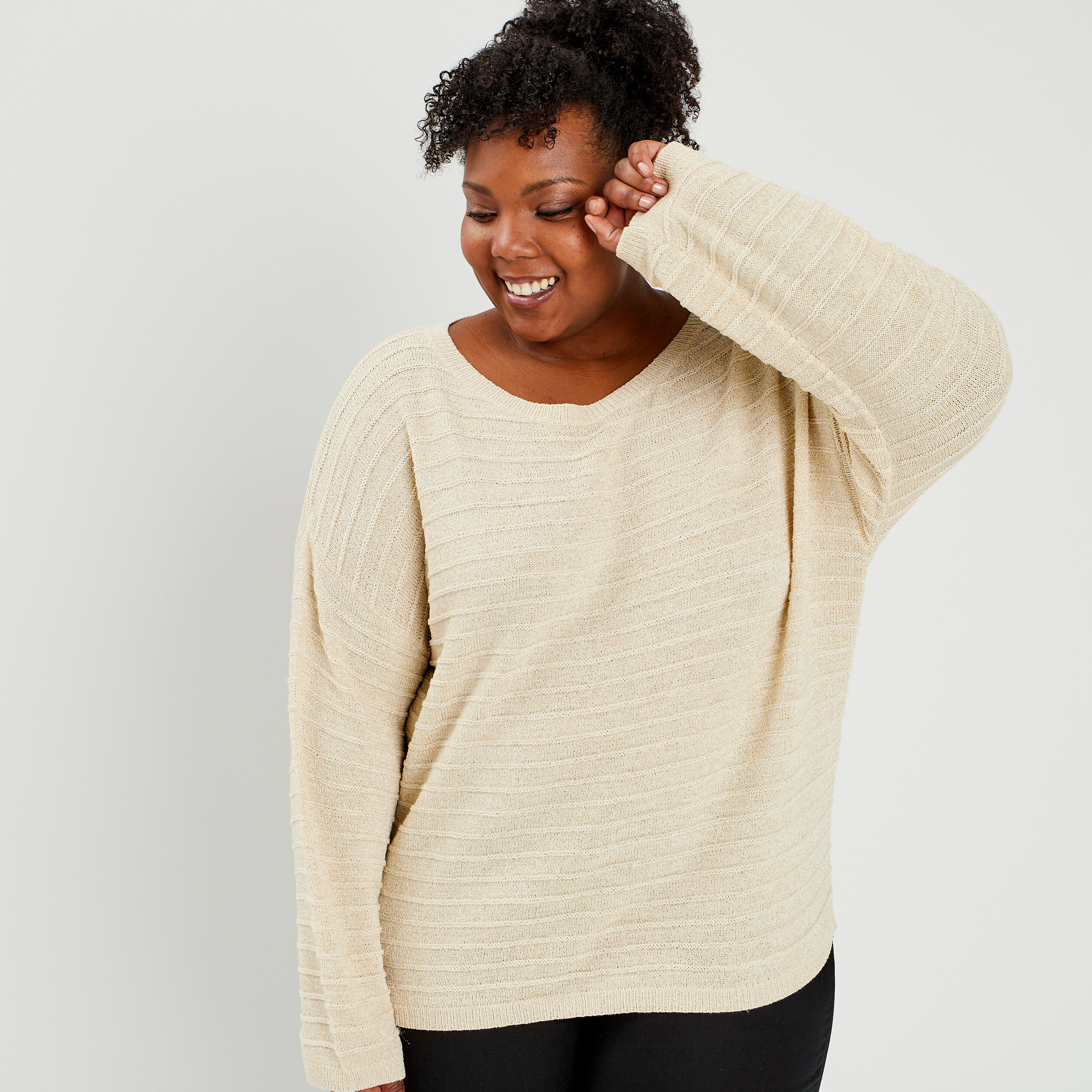 Pull col rond ivoire femme grande taille | La Halle