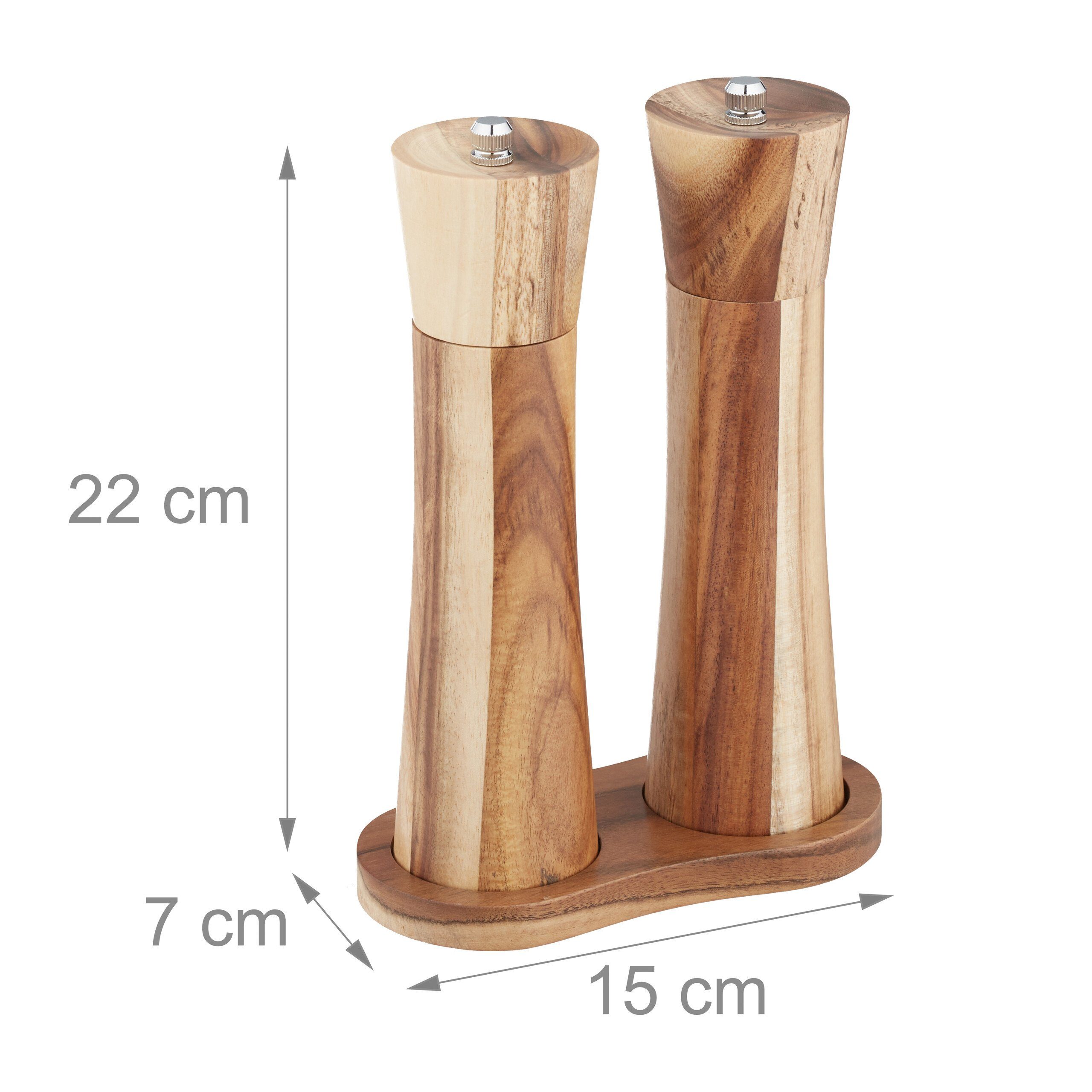 relaxdays Salzmühle Salz und Pfeffermühle Set Akazienholz