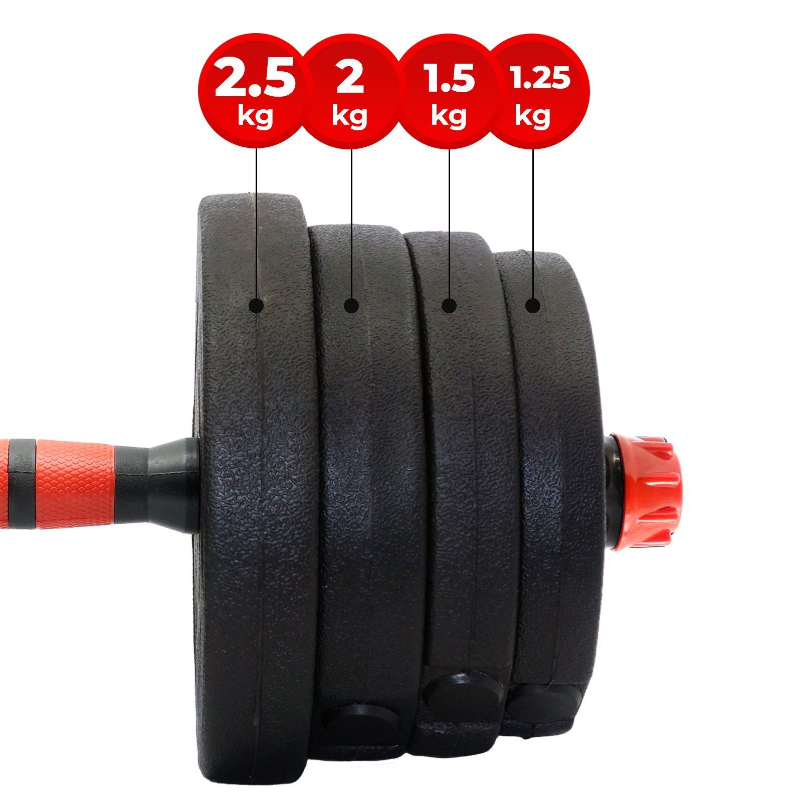 VENDOMNIA Hantel-Set Kurzhantelset - Langhantel 16 Gewichte, (2er Set, 2er Set, Hantelset mit Hantelscheiben für Home Gym Training), 2 Hantelstangen 30mm, aus Kunststoff, gerändelt, Doppelverschlüsse