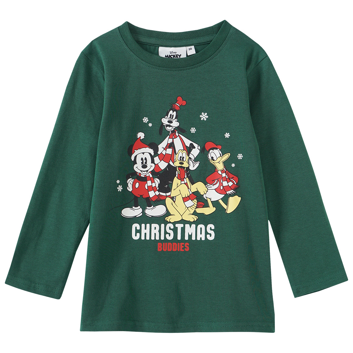 Micky Maus Weihnachtslangarmshirt mit Print dunkelgrün