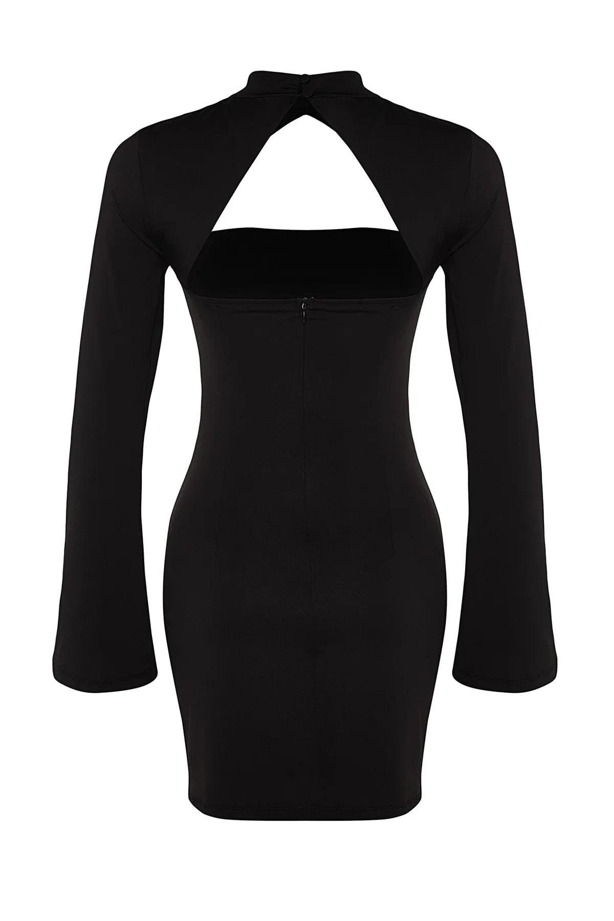 Trendyol Collection  Elegantes Abendkleid in Schwarz mit offener Taille und Skater-Ausschnitt TPRAW24EL00042