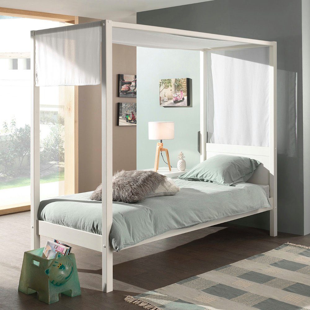 Kindermöbel 24 Himmelbett Alysa Kiefer massiv 90x200cm inkl. Rolllattenrost