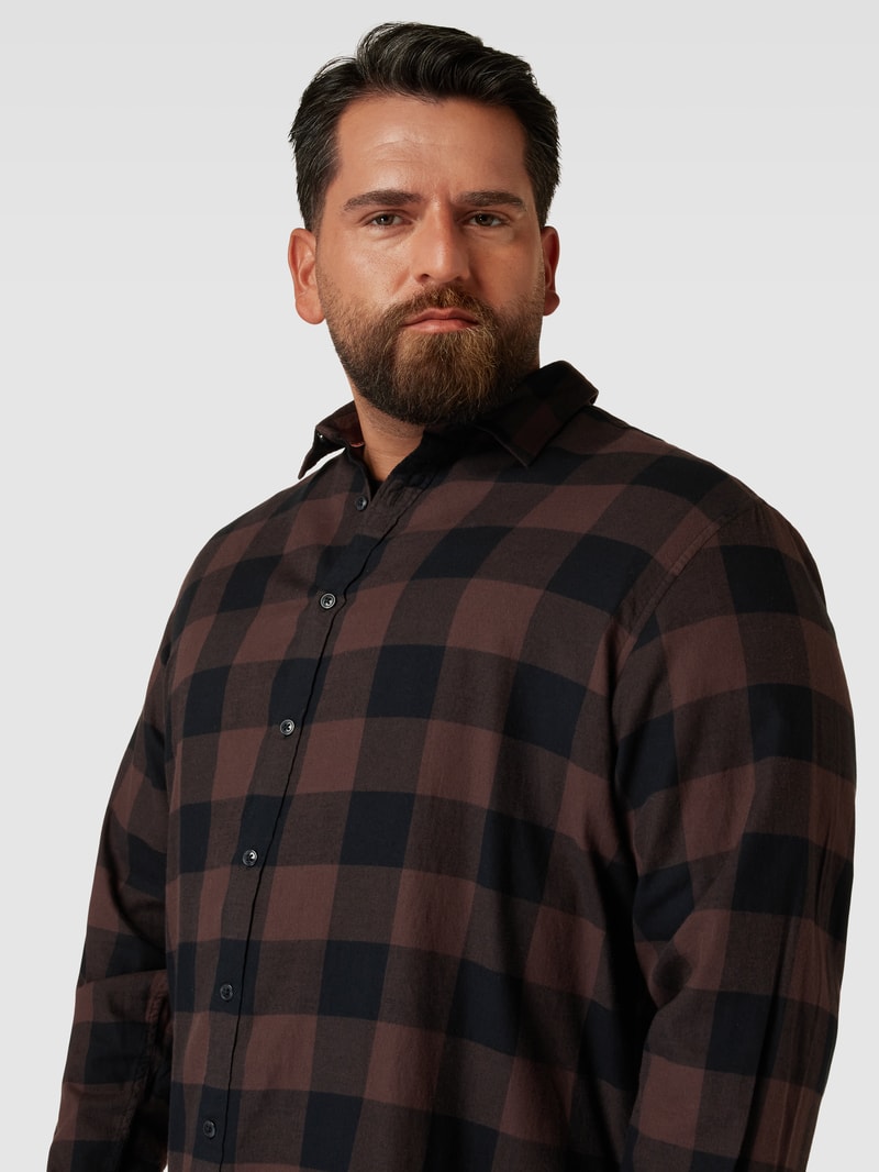 PLUS SIZE Freizeitemd mit Karomuster Modell 'EGINGHAM' in dunkelbraun