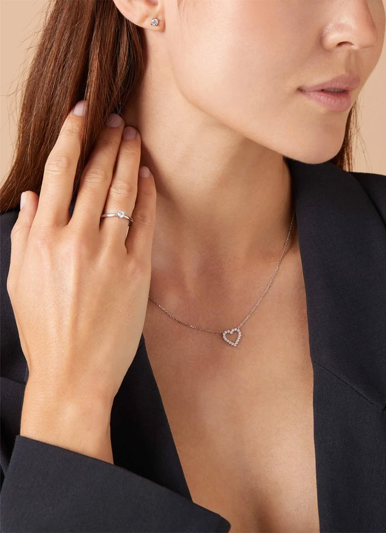 Anello Diamond Point in oro bianco, diamante da 0,20 ct, motivo Cuori e Frecce