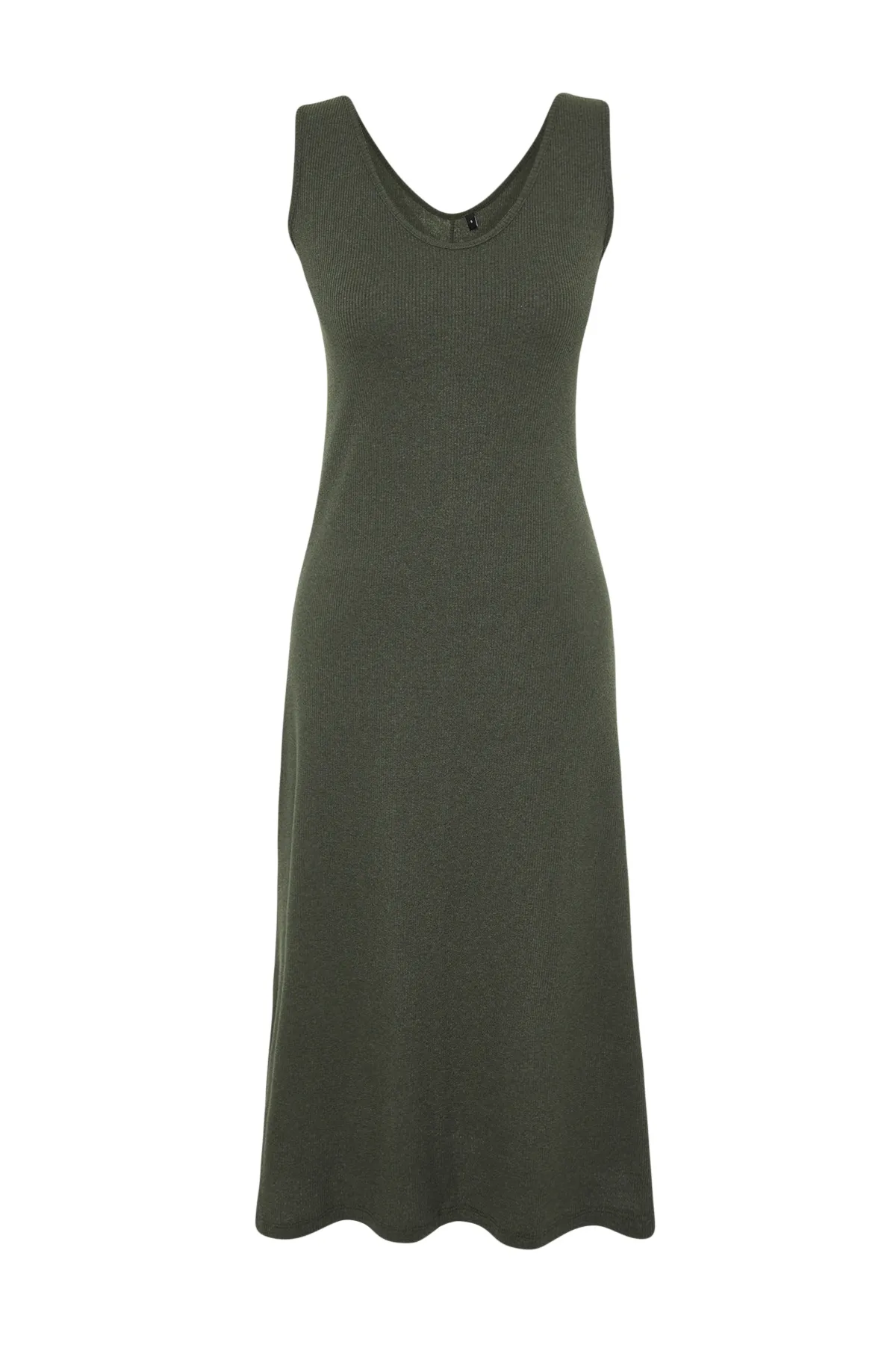 Trendyol Collection  Khakifarbenes, geripptes Midi-Strickkleid in A-Linie TWOSS22EL2964
