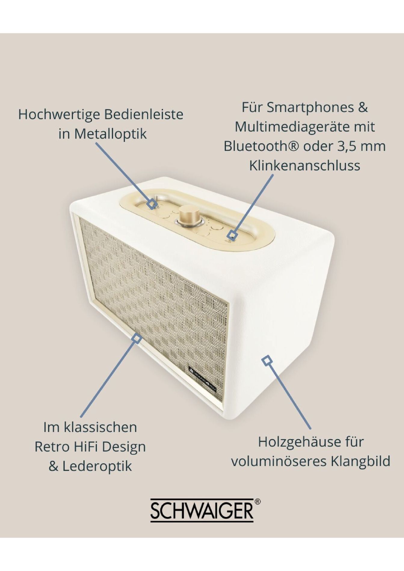 Schwaiger 24 Watt Retro Bluetooth Lautsprecher