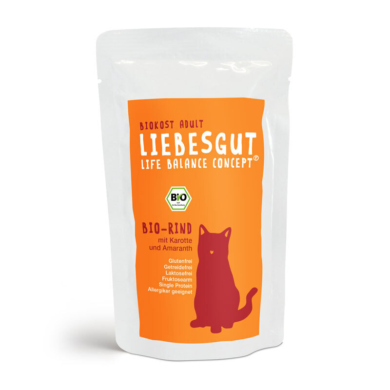 LIEBESGUT Nassfutter LIEBESGUT Biokost Adult 12x100g Bio Rind mit Karotte und Amaranth