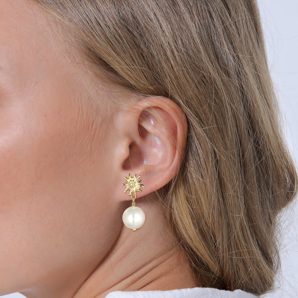Elli Elli Boucles d'Oreilles Femmes Pendentif d'oreilles Édelweiss Dirndl avec Perle d Boucles d'oreilles
